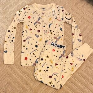 Old Navy Kids Pajama Set - Cream with Multicolor Stars and Moons ultra soft